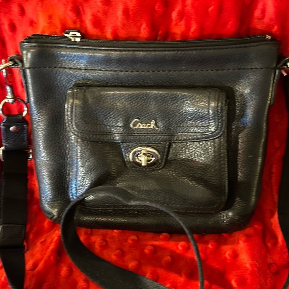 Coach- Small Black Crossbody Purse with Front Pouch
